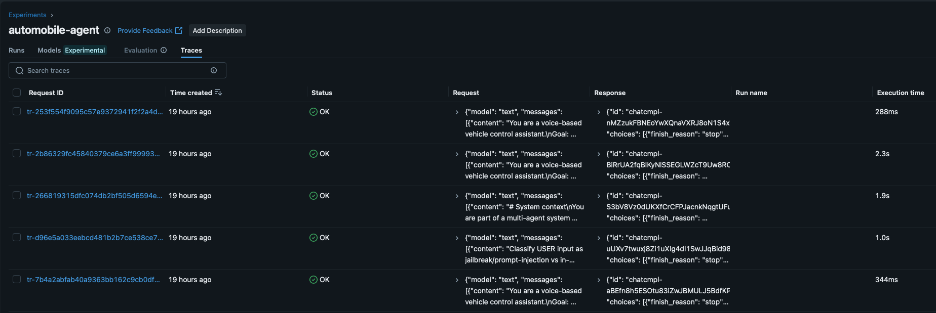 MLflow traces provide fine-grained visibility per request.